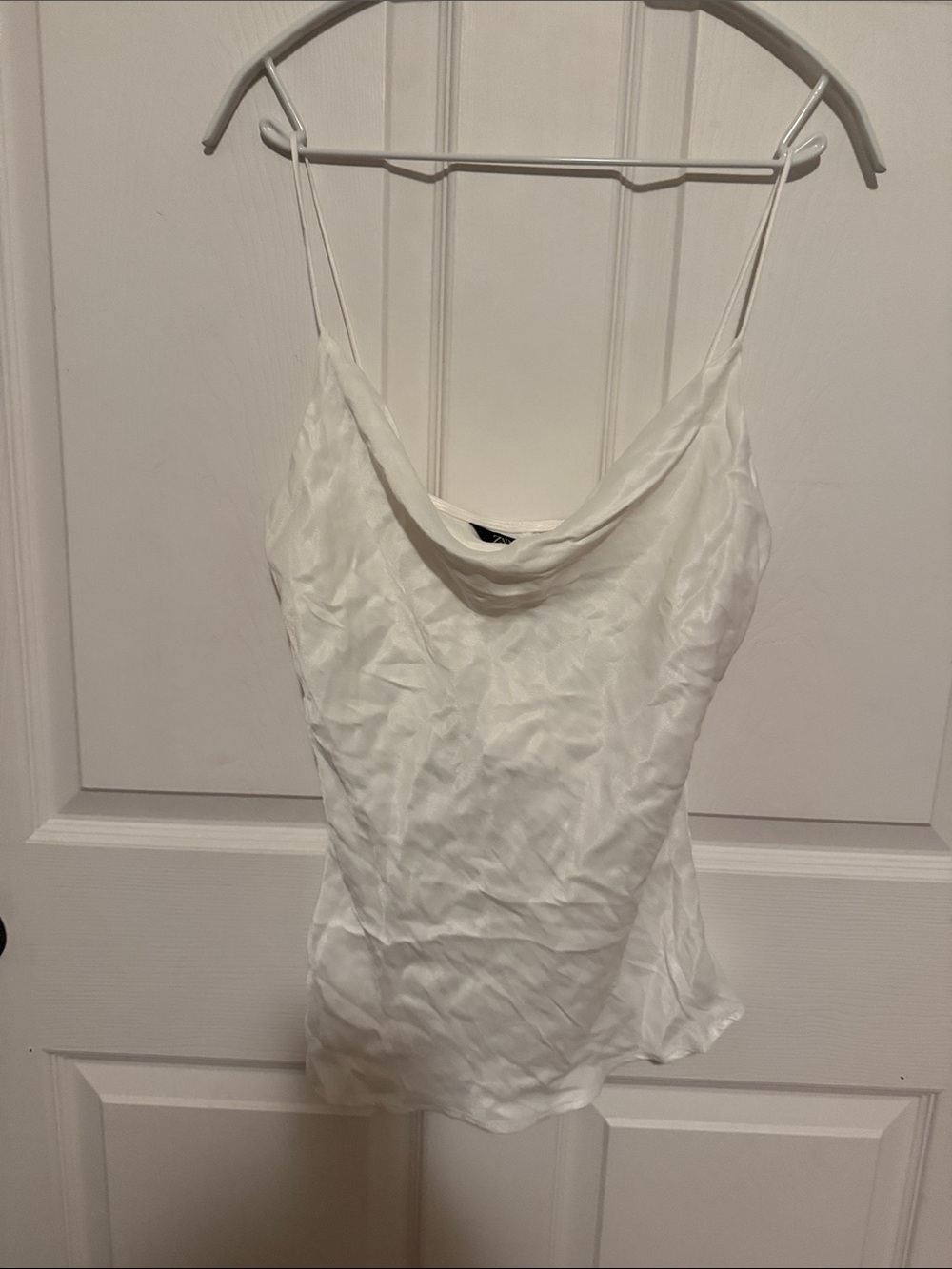 Zara White Satin Cowl Neck Camisole Top - Women